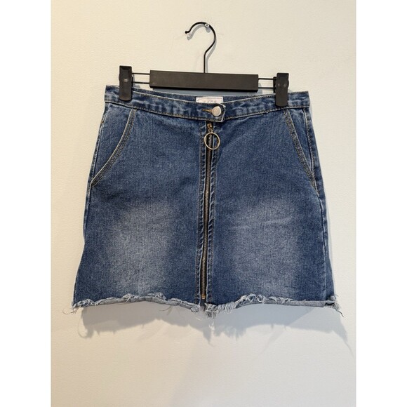 Sage The Label Skirt Womens Medium Denim Pockets Raw Hem Western Vacation Travel - Picture 1 of 5